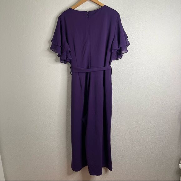 City Chic Jumpsuit Purple Tie Waist Flutter Sleeve Size 18 - Picture 6 of 6